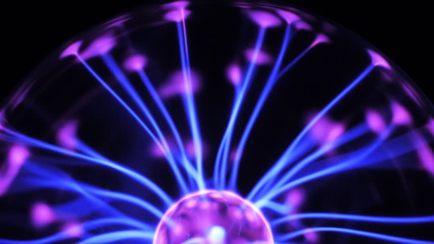 4K Plasma Ball With Moving Energy Rays Inside On Black Background ...