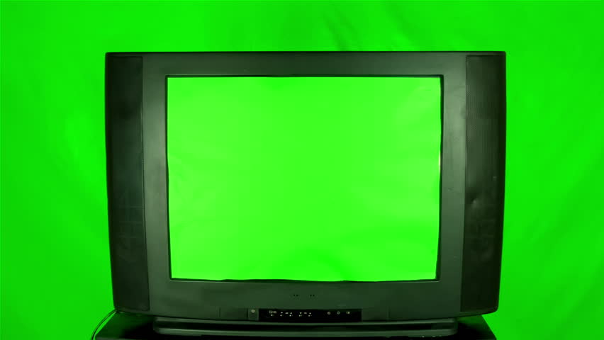 TV With Green Screen On A Green Background. Image Pulls Back. Stock ...