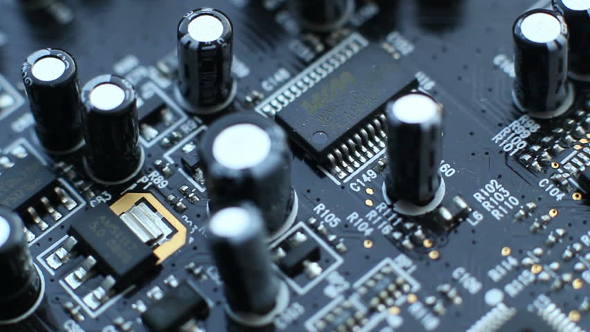 Close Up Macro On Circuit Board With Radio Components. Motherboard ...