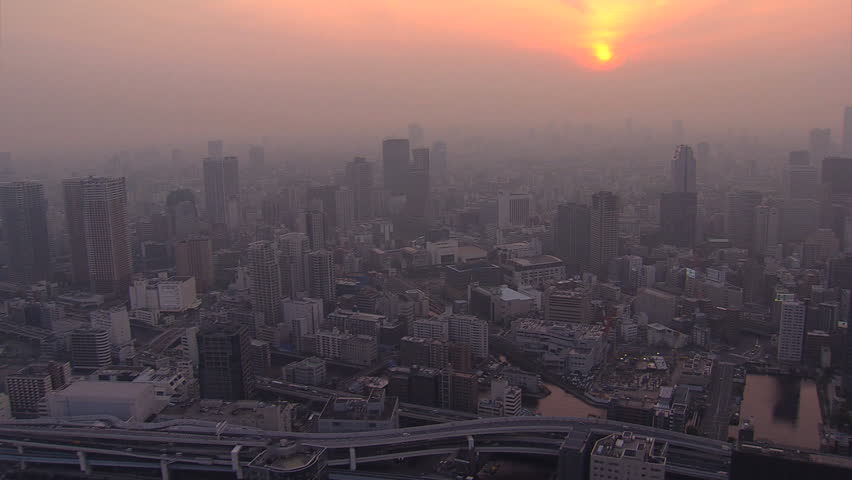 Aerial Metropolis Cityscape Sunset View Tokyo City Suburbs Air ...