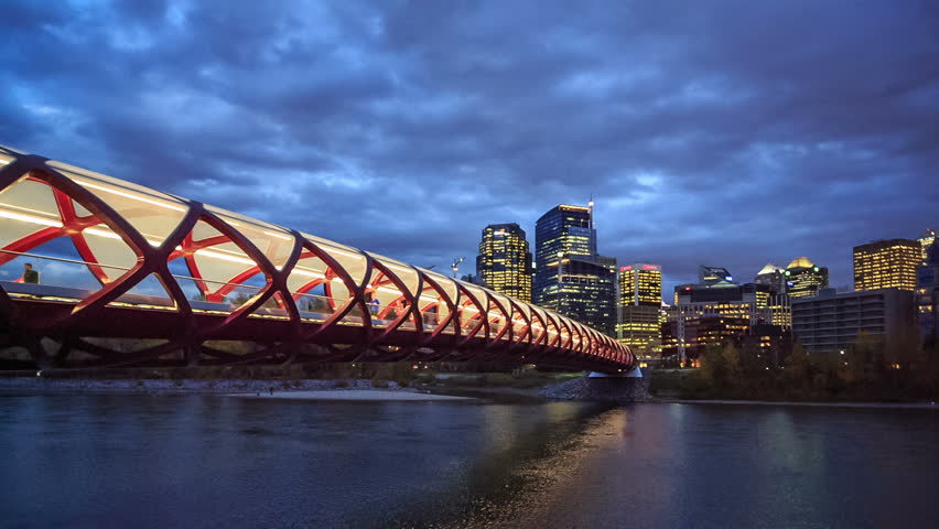 Peace Bridge Over Bow River In Calgary, Canada Stock Footage Video ...