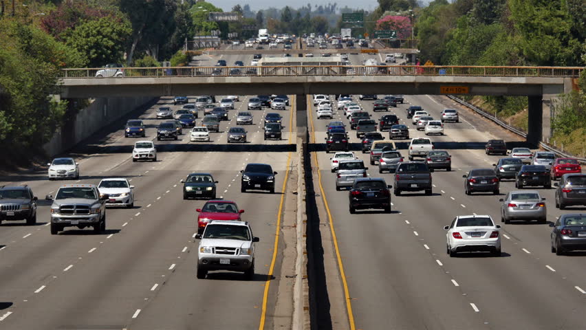 Overhead View Of Traffic On Busy 101 Freeway In Los Angeles California ...