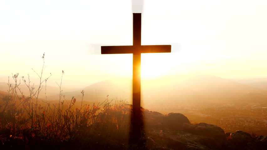 Peaceful Death Symbol Of Cross Standing In Nature Landscape At Sunset ...