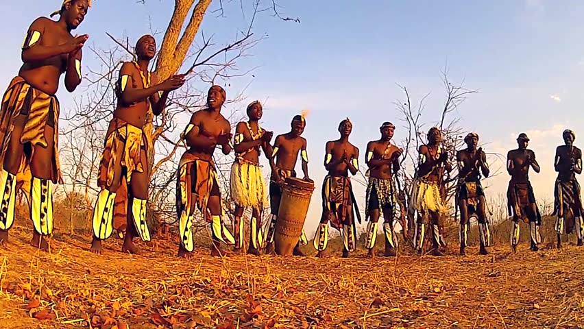 Traditionally Dressed African Tribesmen Of The Herero Tribe Dance And ...