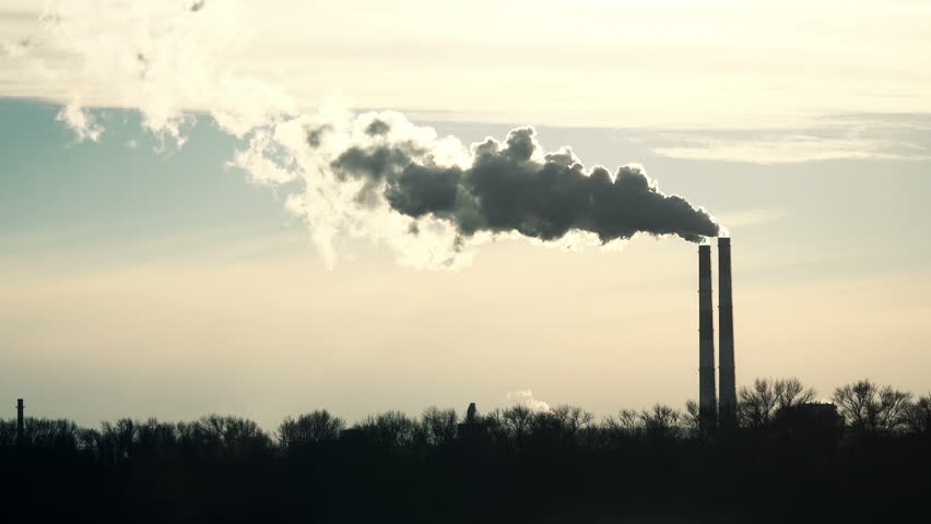 Chimneys Of Power Plant At Sunset. Air Pollution Concept. 4K Ultra HD ...