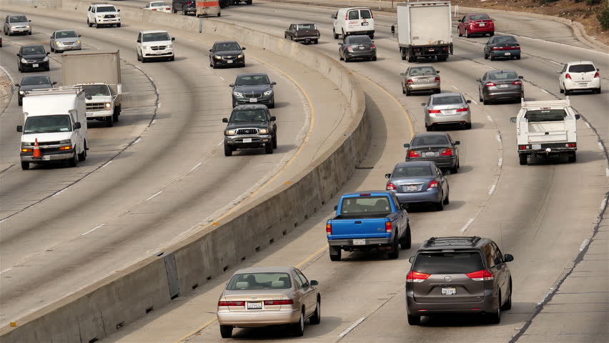 Traffic Jam On Freeway, USA, Downtown Los Angeles, LA, California ...