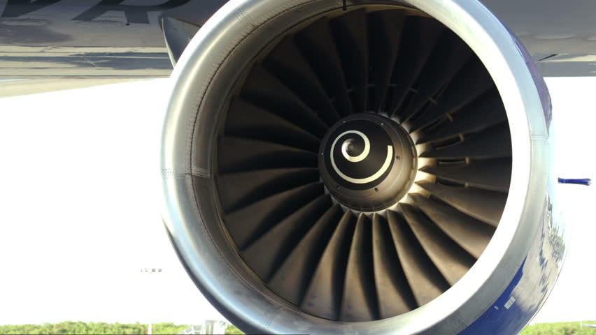 Tilt Close-up Shot Of Side Engine Of A Plane At Work Stock Footage ...