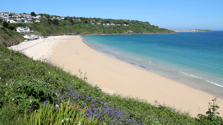 Above Carbis Bay Beach In Cornwall UK. Stock Footage Video 888799 ...