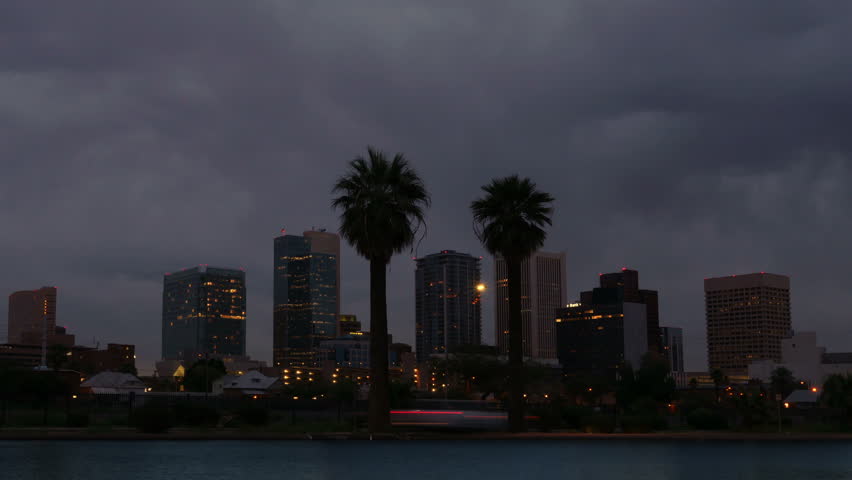 Cloudy Skies Before Sunrise Over The Phoenix Arizona Skyline. 4K UHD ...