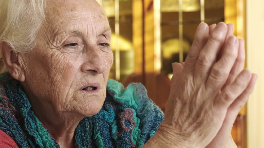 Old Woman Praying With Rosary Beads, Crucified Christ, Cross, Elderly ...